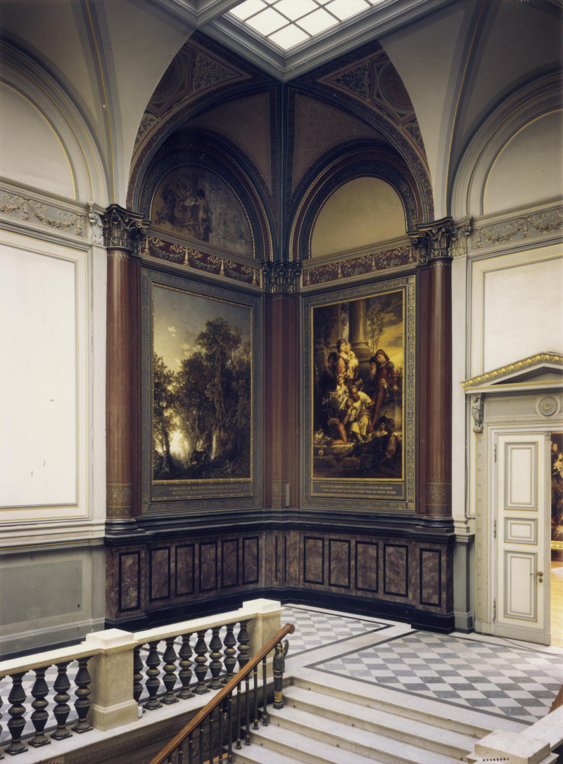 Historisches Treppenhaus der Hamburger Kunsthalle, Restaurierung des ersten Kompartiments durch die Firma Böddeker & Schlichting, 1992, HAHK, Bildarchiv, Foto: Elke Walford