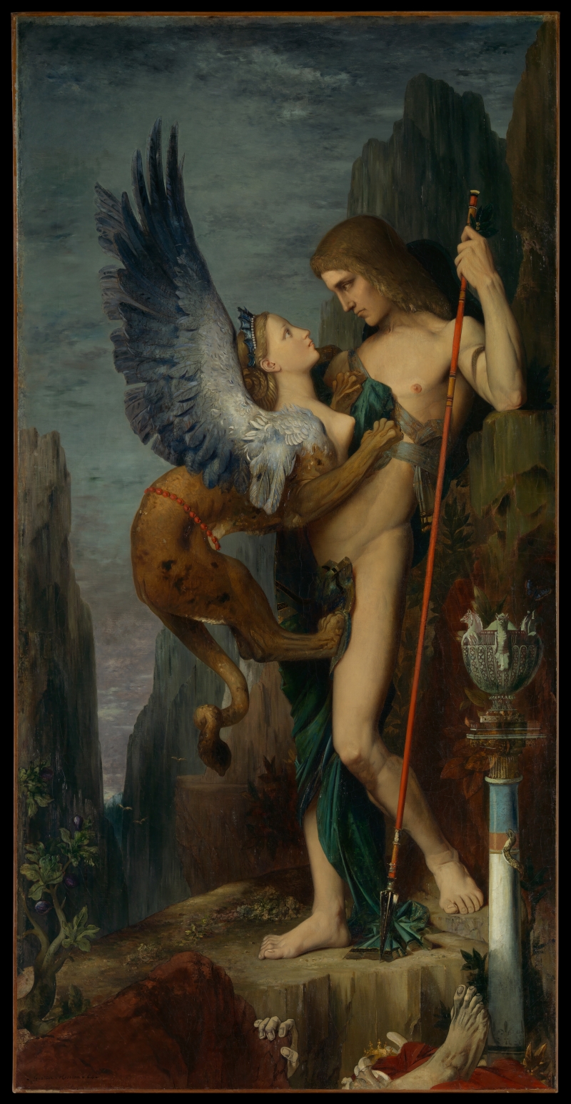 Gustave Moreau, Ödipus und die Sphinx, 1864, Öl auf Leinwand, 206,4 x 104,8 cm, New York, The Metropolitan Museum of Art, Bequest of William H. Herriman, 1920, Foto: (OA) Open Access / Public Domain
