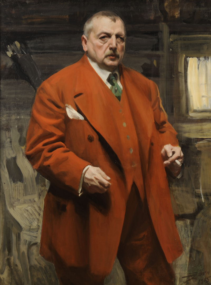 Anders Zorn, Selbstporträt in Rot, 1915, Öl auf Leinwand, 120 x 90 cm, Zornmuseet, Mora, © Zornmuseet, Mora