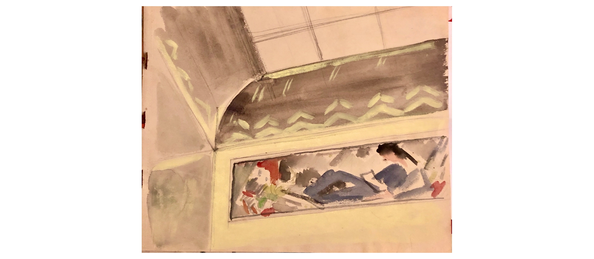 Abb. 7 Dorothea Maetzel-Johannsen, Entwurf für die Neugestaltung des Vorraums zum großen Vortragsaal im Erweiterungsbau der Hamburger Kunsthalle, Aquarell, Bleistift, 1922,  26,5 x 32,7 cm, © Sammlung Tobeler, Hamburg