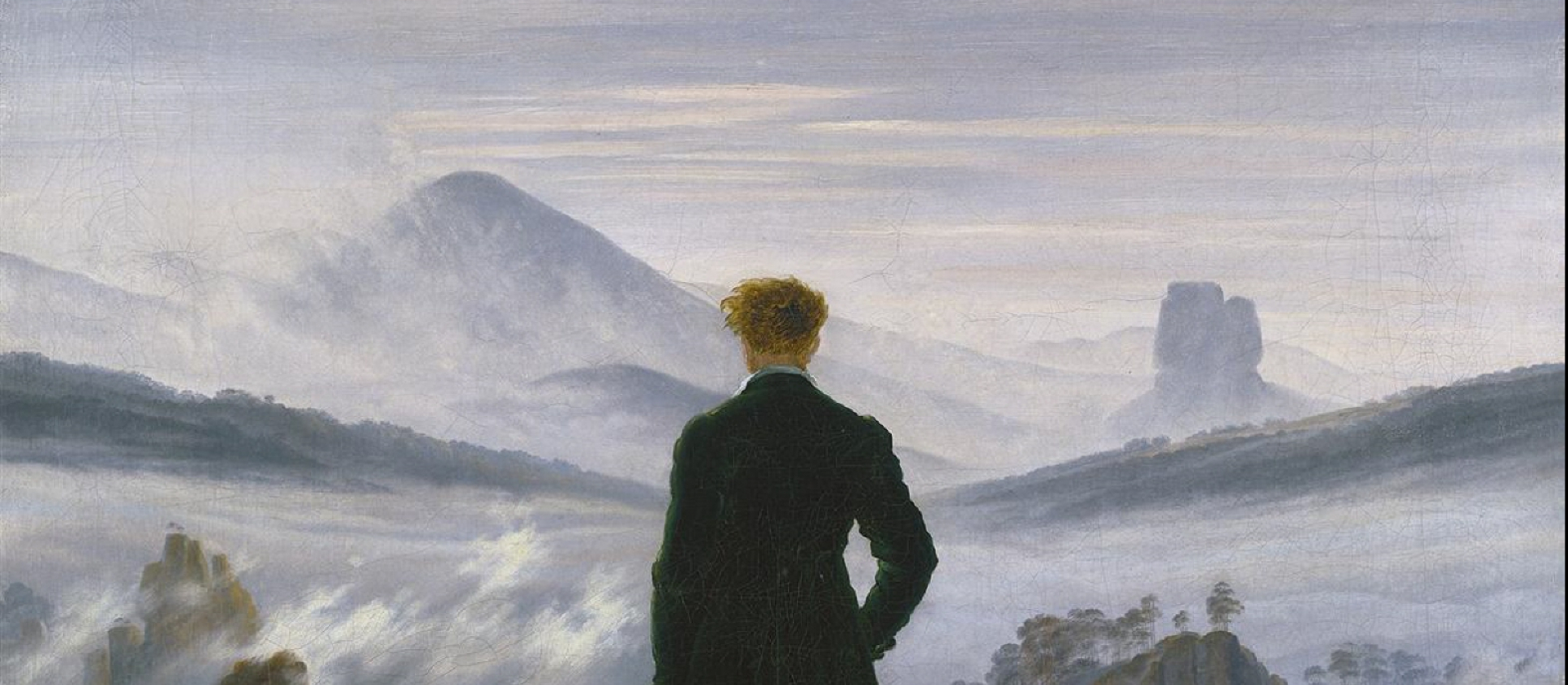 Caspar David Friedrich, Wanderer über dem Nebelmeer, 1817 (Detail), © Dauerleihgabe der Stiftung Hamburger Kunstsammlungen, Foto: Elke Walford