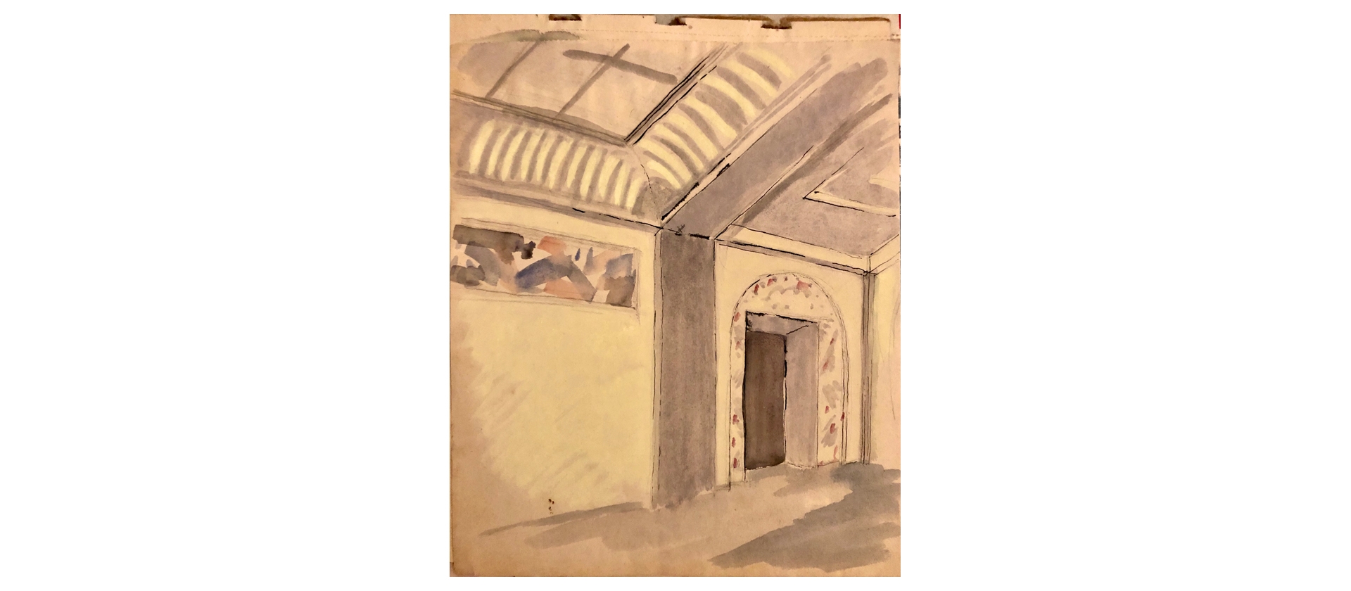 Abb. 8 Dorothea Maetzel-Johannsen, Entwurf für die Neugestaltung des Vorraums zum großen Vortragsaal im Erweiterungsbau der Hamburger Kunsthalle, Aquarell, Bleistift, 1922, 31,7 x 26,5 cm, © Sammlung Tobeler, Hamburg
