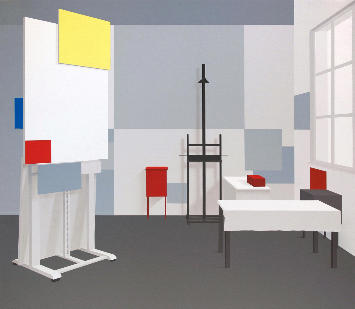 Ben Willikens, Raum 1321, Studio Mondrian, Paris, 2007, Acryl auf Leinwand, 200 x 300 cm, Foto: Michael Steinle, © VG Bild-Kunst, Bonn 2026 Ben Willikens, Raum 1321, Studio Mondrian, Paris, 2007, Acryl auf Leinwand, 200 x 300 cm, Foto: Michael Steinle, © VG Bild-Kunst, Bonn 2026