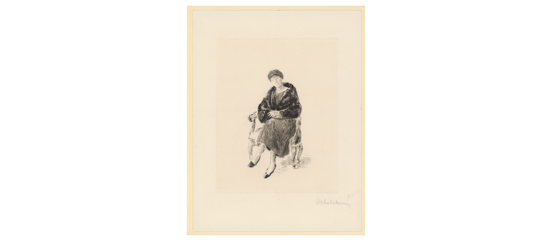Max Liebermann, Dame mit Pelz im Lehnsessel, 1923, Radierung (Kaltnadel), 208 × 128 mm, (c) Hamburger Kunsthalle/bpk, Foto: Elke Walford