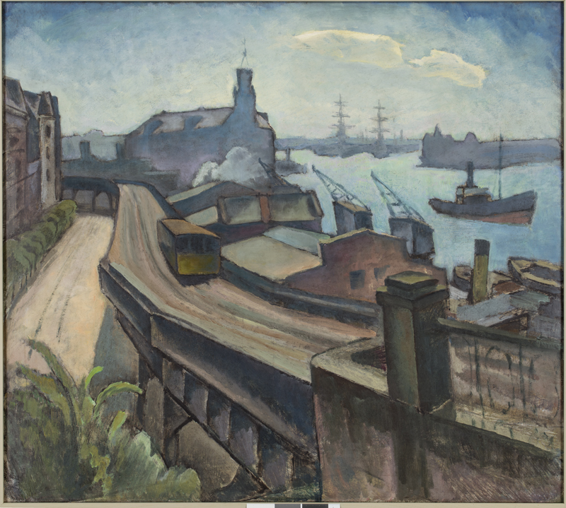 Paul Kayser, Am Baumwall /verso Hafen, Hamburg, 1924, 77 x 85 cm, Öl auf Leinwand, Inv.Nr. HK-5766