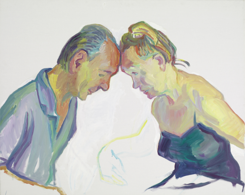 Maria Lassnig, Ehepaar, 2001, Öl auf Leinwand, 100 x 125 cm, Städtische Galerie im Lenbachhaus und Kunstbau München, Sammlung KiCo, © Maria Lassnig Stiftung / VG Bild-Kunst, Bonn 2025